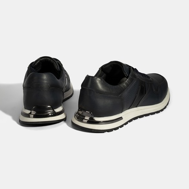  Erkek Lacivert Bağcıklı Deri Sneaker