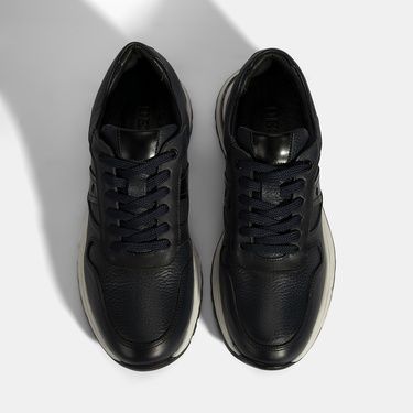  Erkek Lacivert Bağcıklı Deri Sneaker