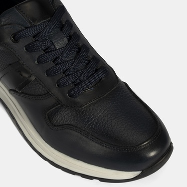  Erkek Lacivert Bağcıklı Deri Sneaker