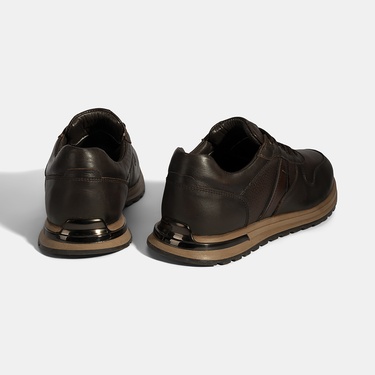  Erkek Kahve Bağcıklı Deri Sneaker