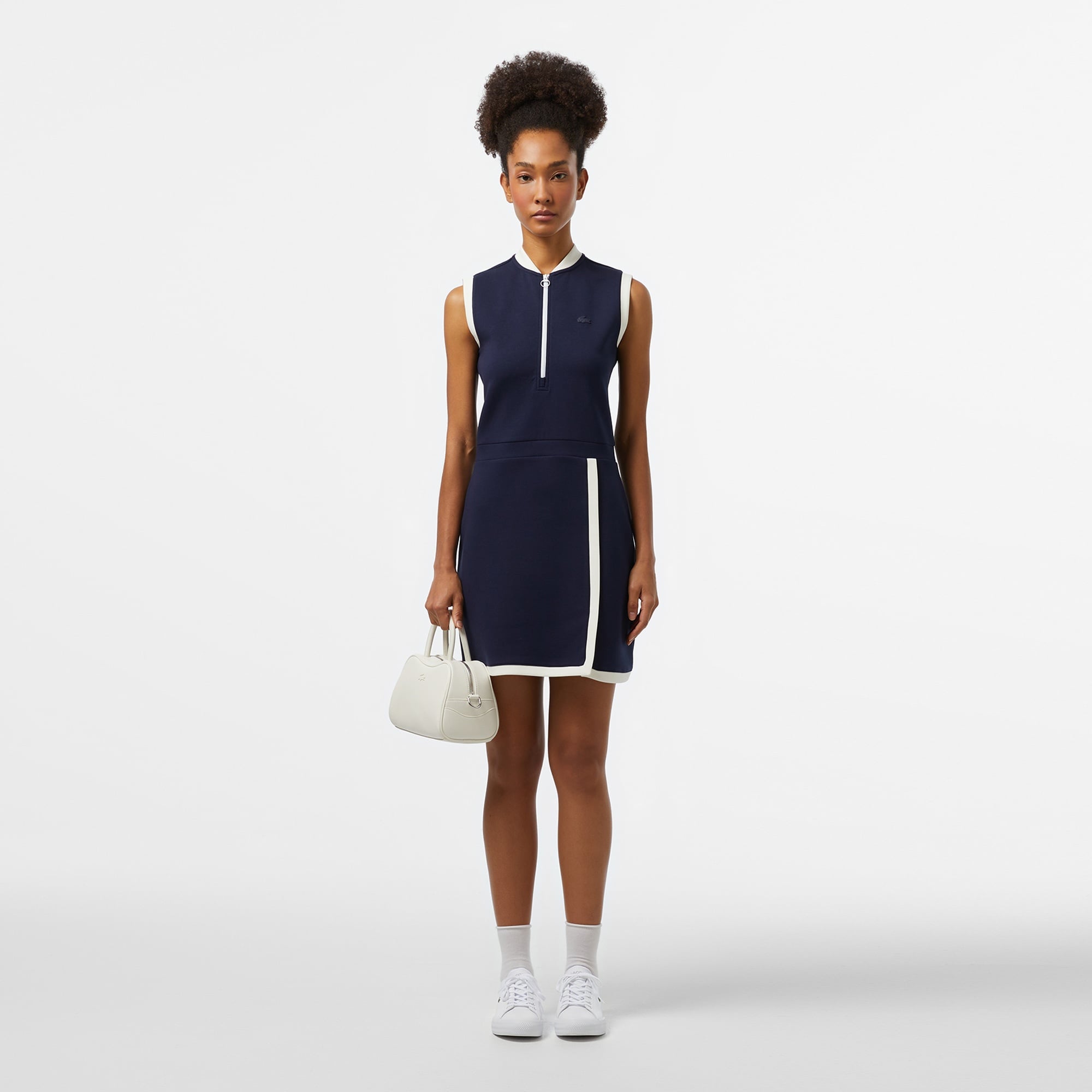 Kadın Regular Fit Kolsuz Yarım Fermuarlı Renk Bloklu Lacivert Elbise