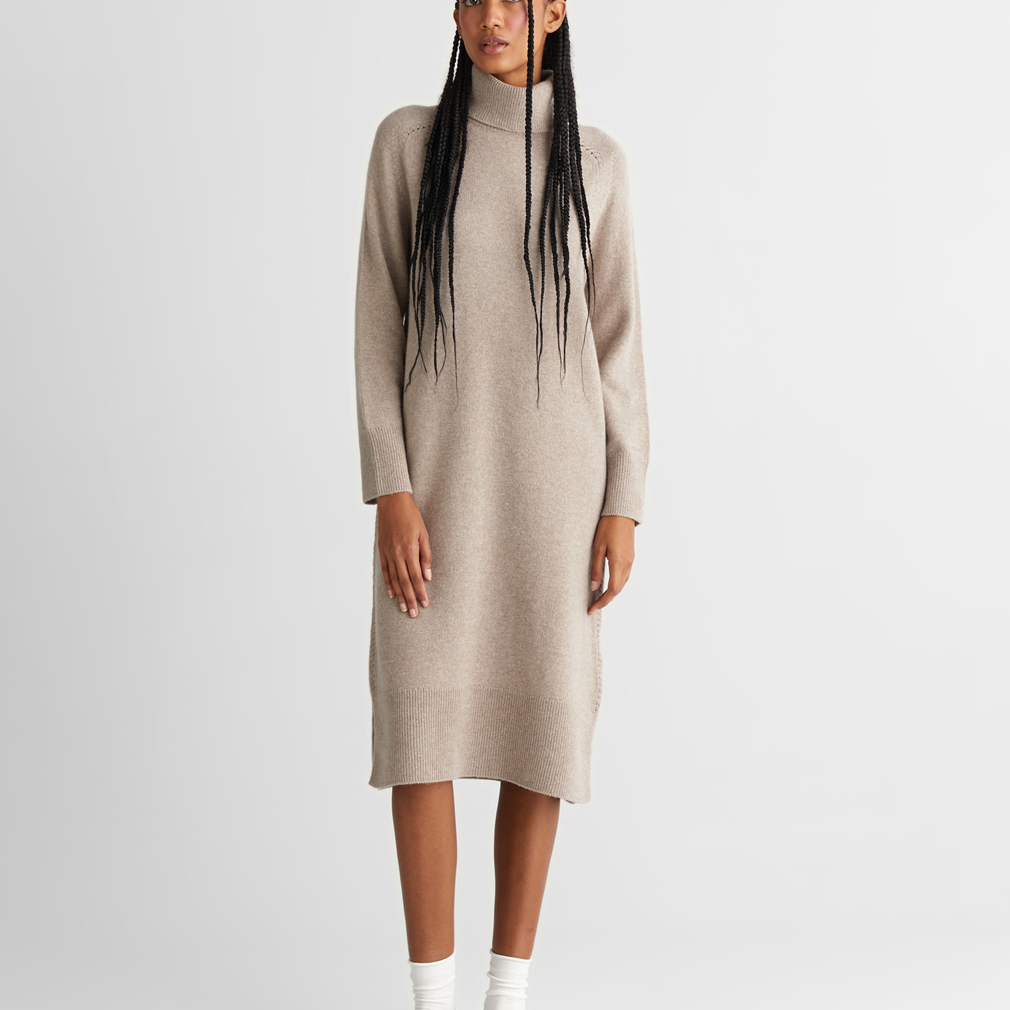 GANT Kadın Bej Relaxed Fit Boğazlı Yaka Yün Elbise