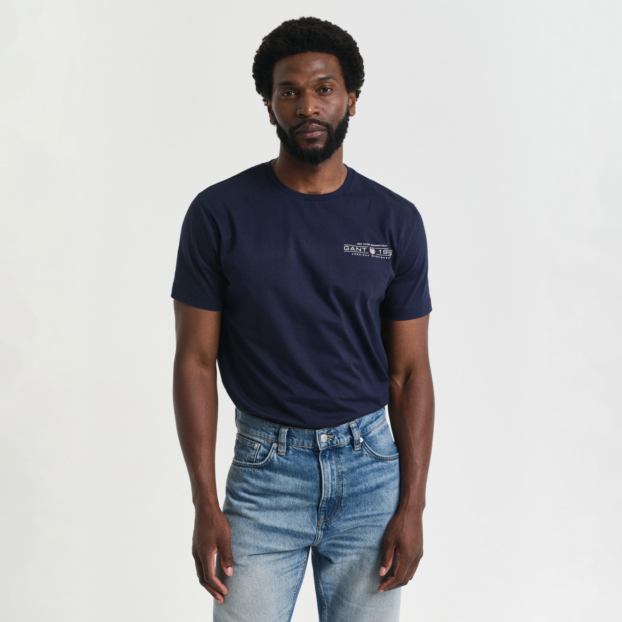  GANT Erkek Lacivert Regular Fit Bisiklet Yaka Logolu T-Shirt
