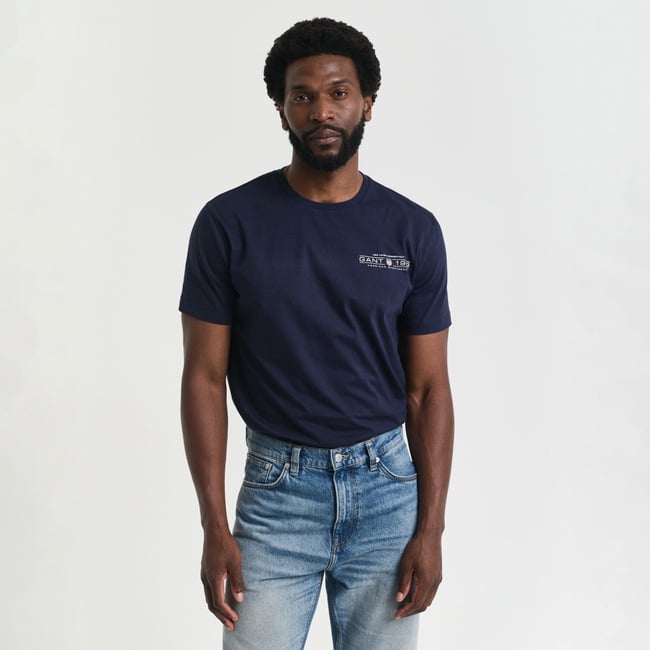  GANT Erkek Lacivert Regular Fit Bisiklet Yaka Logolu T-Shirt