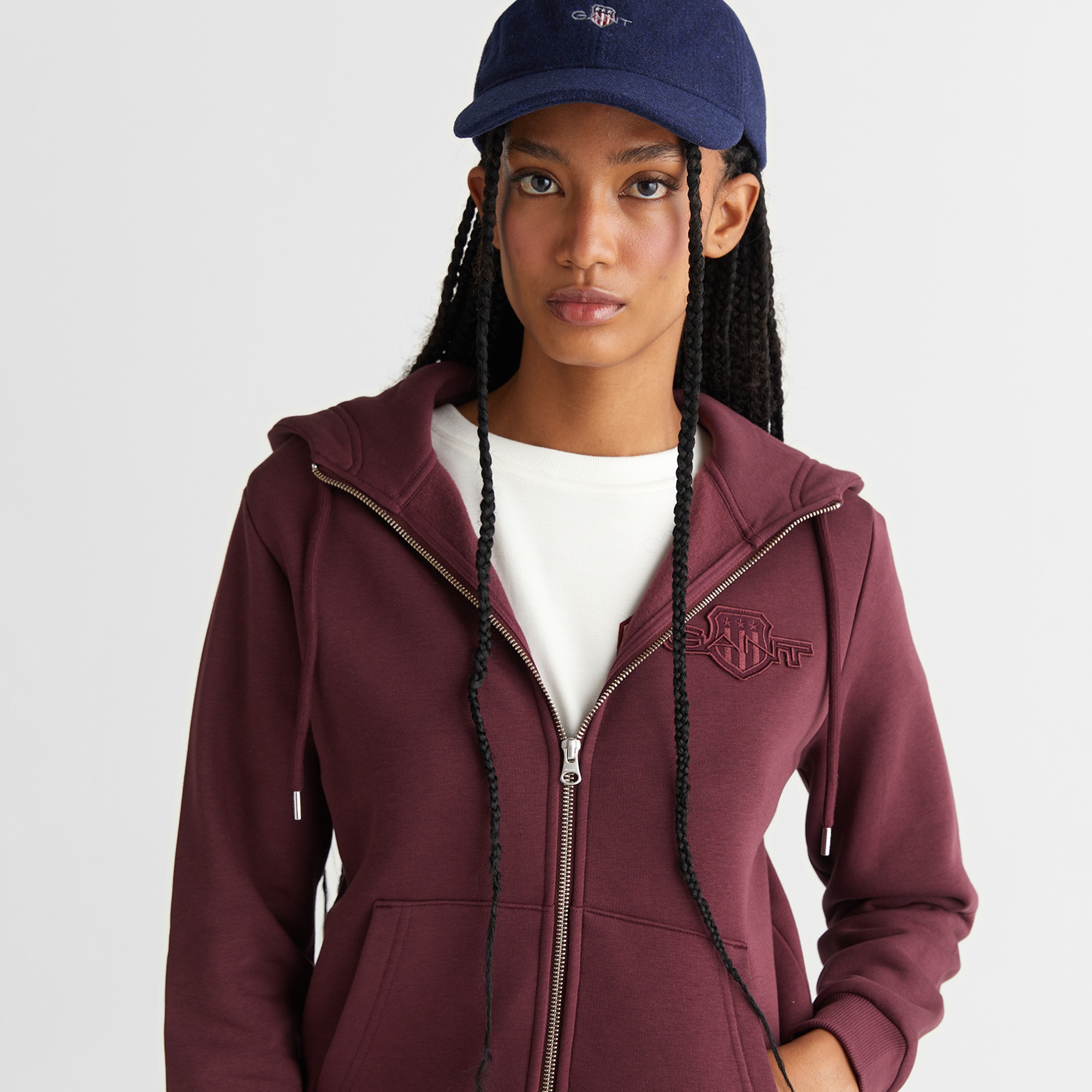 GANT Kadın Bordo Regular Fit Kapüşonlu Fermuarlıı Sweatshirt