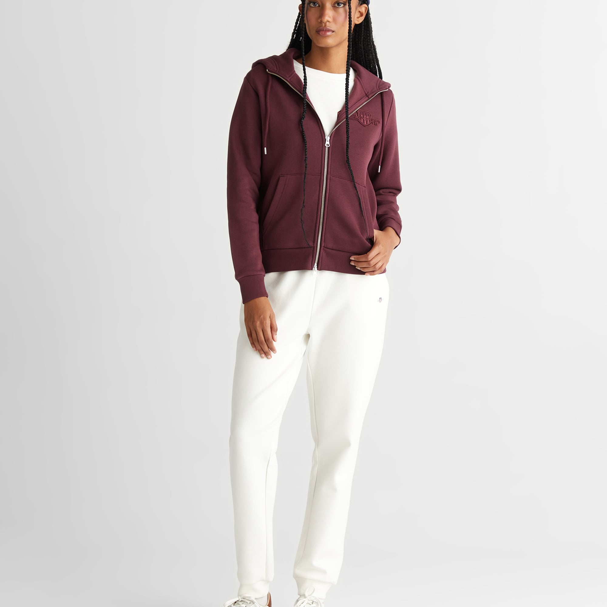 GANT Kadın Bordo Regular Fit Kapüşonlu Fermuarlıı Sweatshirt