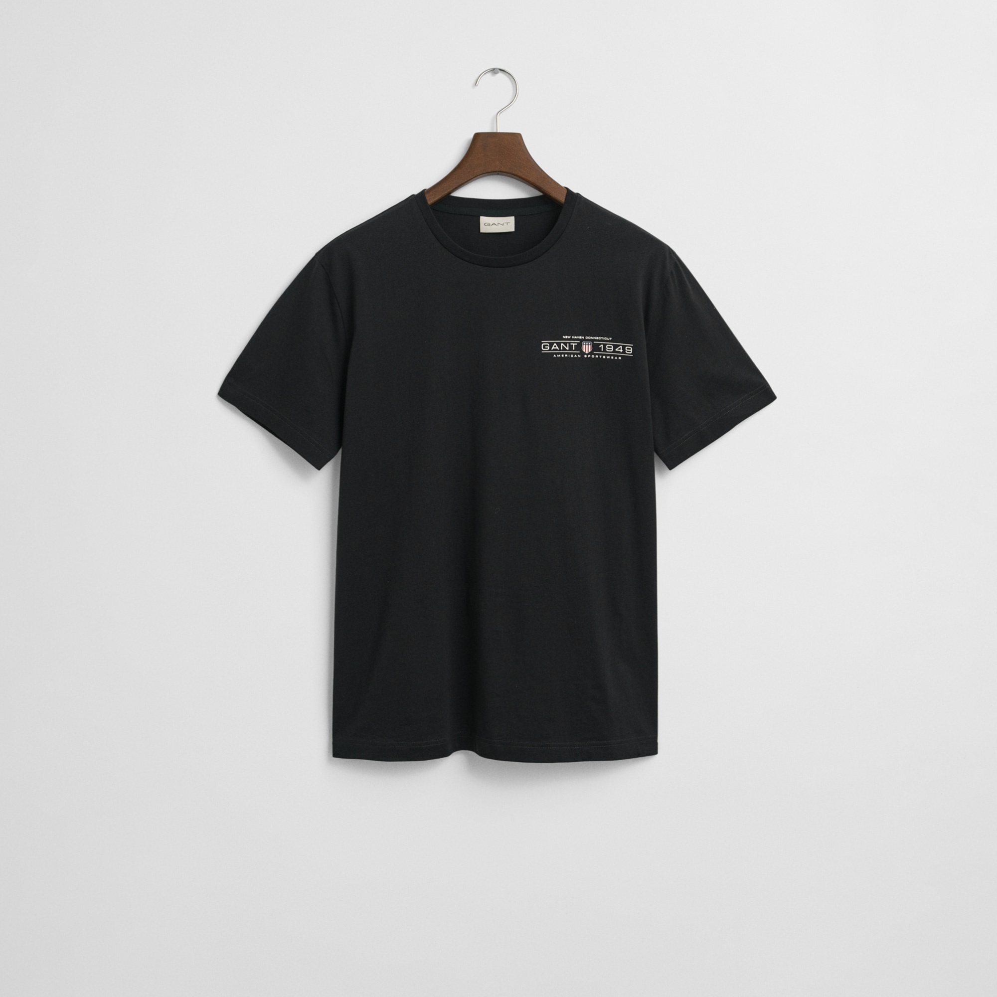 GANT Erkek Siyah Regular Fit Bisiklet Yaka Logolu T-Shirt