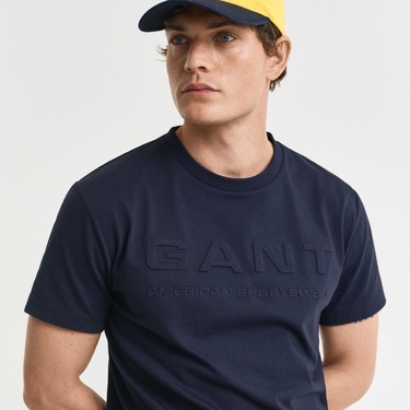  GANT Erkek Lacivert Regular Fit Bisiklet Yaka Logolu T-Shirt