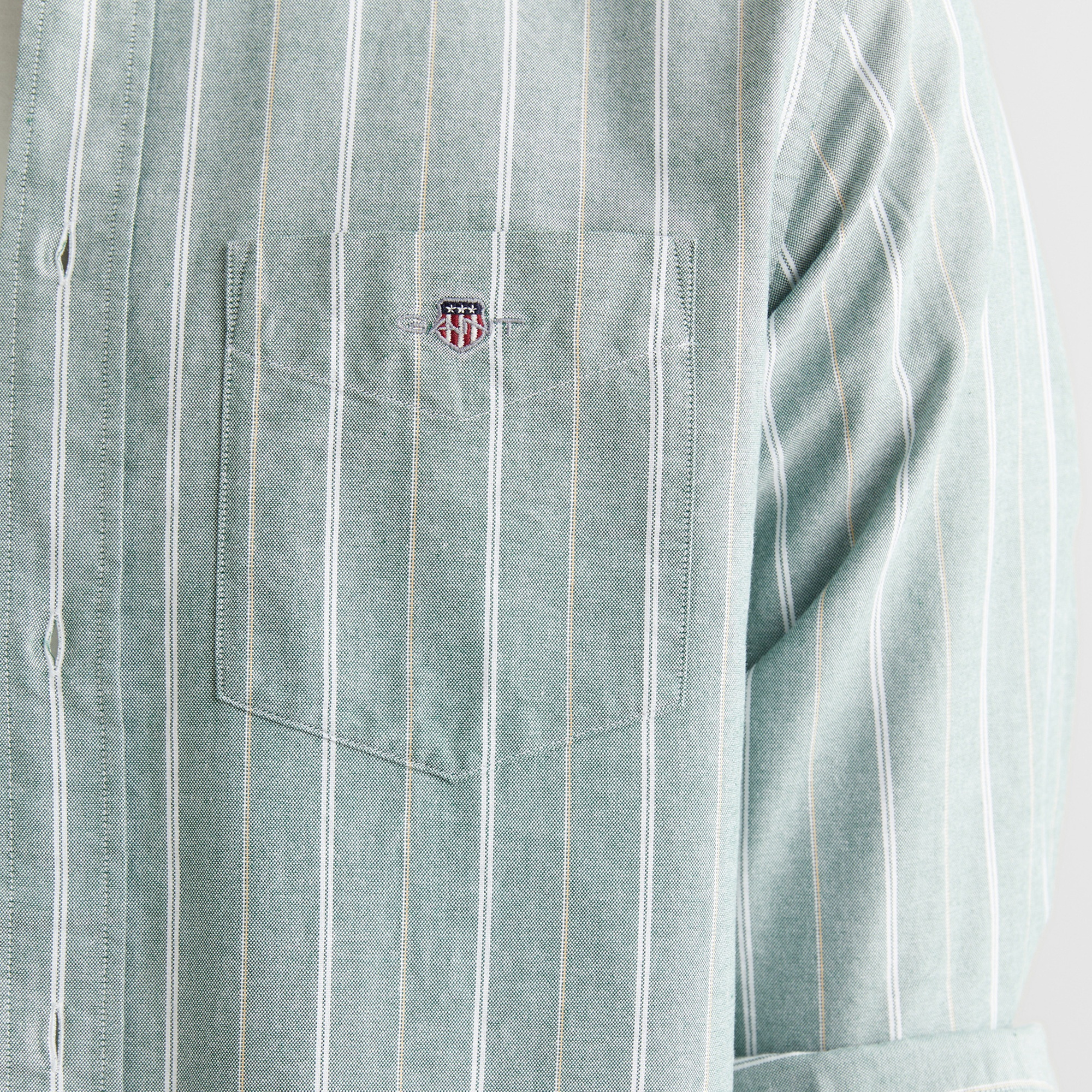 GANT Erkek Yeşil Regular Fit Düğmeli Yaka Çizgili Oxford Gömlek