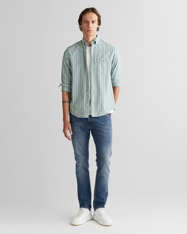  GANT Erkek Yeşil Regular Fit Düğmeli Yaka Çizgili Oxford Gömlek