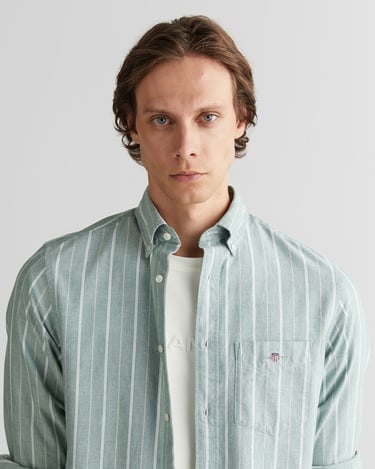  GANT Erkek Yeşil Regular Fit Düğmeli Yaka Çizgili Oxford Gömlek