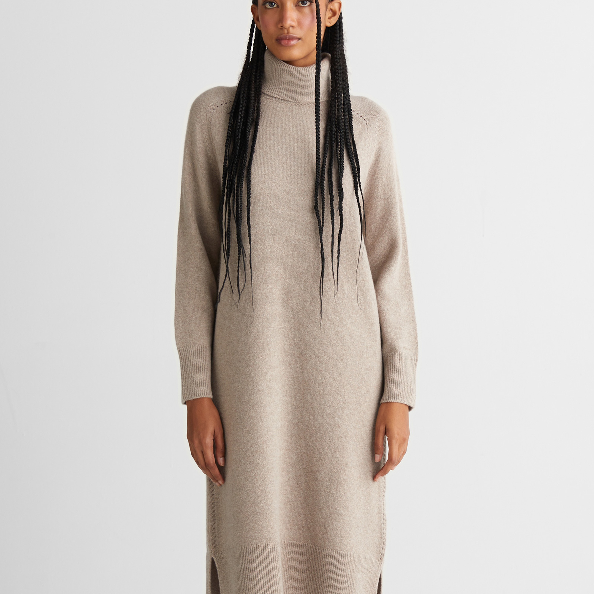 GANT Kadın Bej Relaxed Fit Boğazlı Yaka Yün Elbise