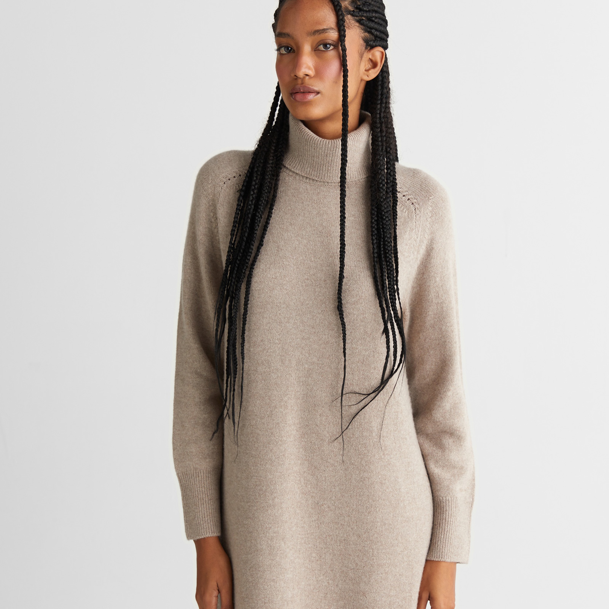 GANT Kadın Bej Relaxed Fit Boğazlı Yaka Yün Elbise