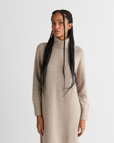  GANT Kadın Bej Relaxed Fit Boğazlı Yaka Yün Elbise