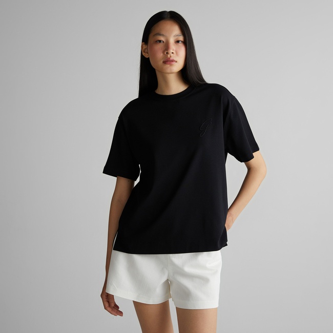  GANT Kadın Siyah Bisiklet Yaka Logolu T-Shirt