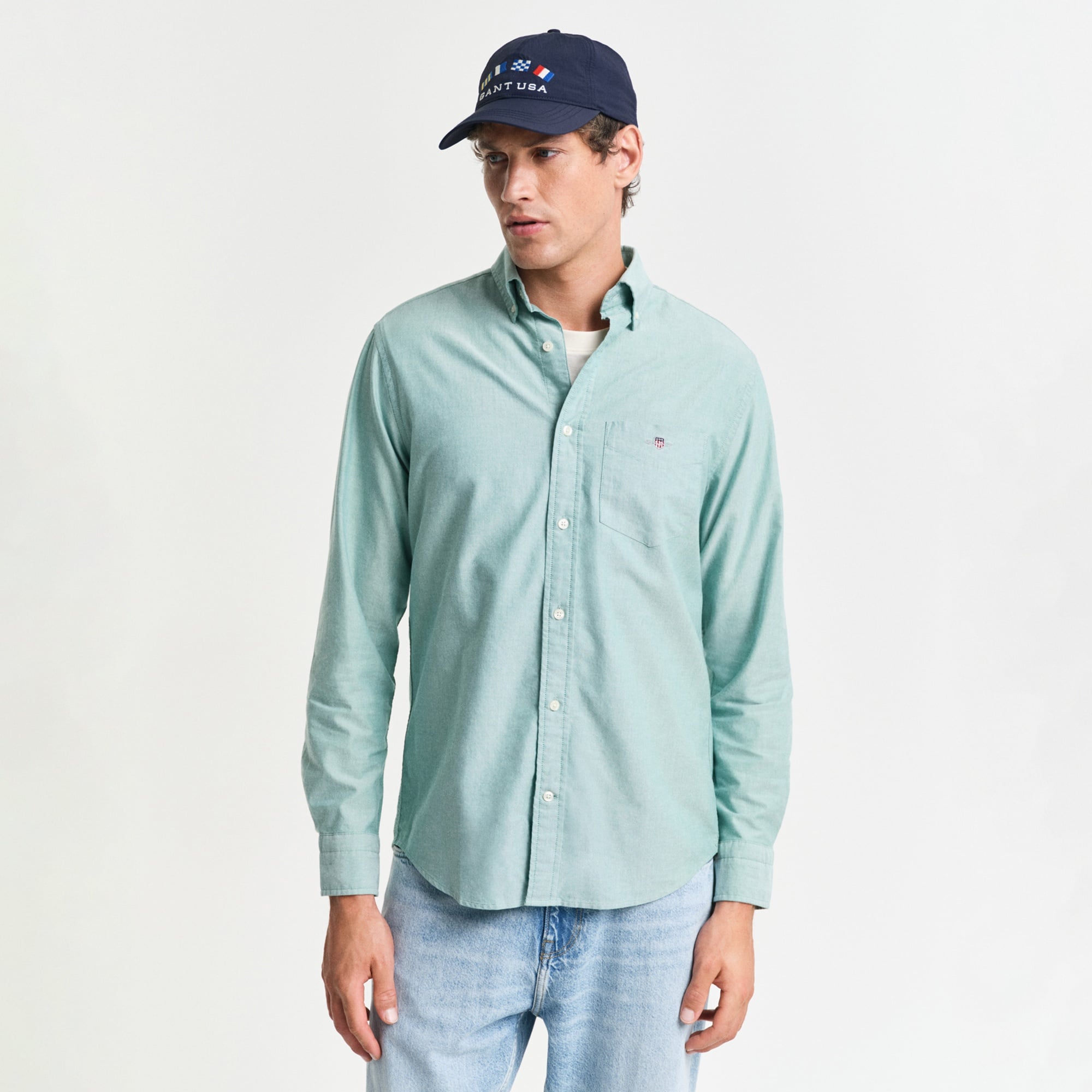 GANT Erkek Yeşil Regular Fit Düğmeli Yaka Gömlek