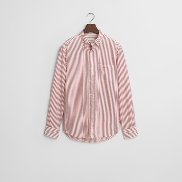  GANT Erkek Kırmızı Regular Fit Düğmeli Yaka Çizgili Gömlek