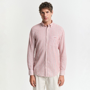  GANT Erkek Kırmızı Regular Fit Düğmeli Yaka Çizgili Gömlek
