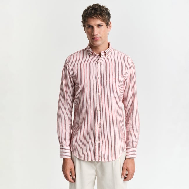  GANT Erkek Kırmızı Regular Fit Düğmeli Yaka Çizgili Gömlek
