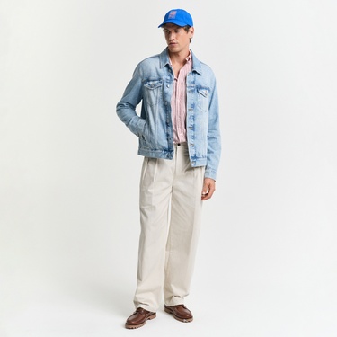  GANT Erkek Kırmızı Regular Fit Düğmeli Yaka Çizgili Gömlek