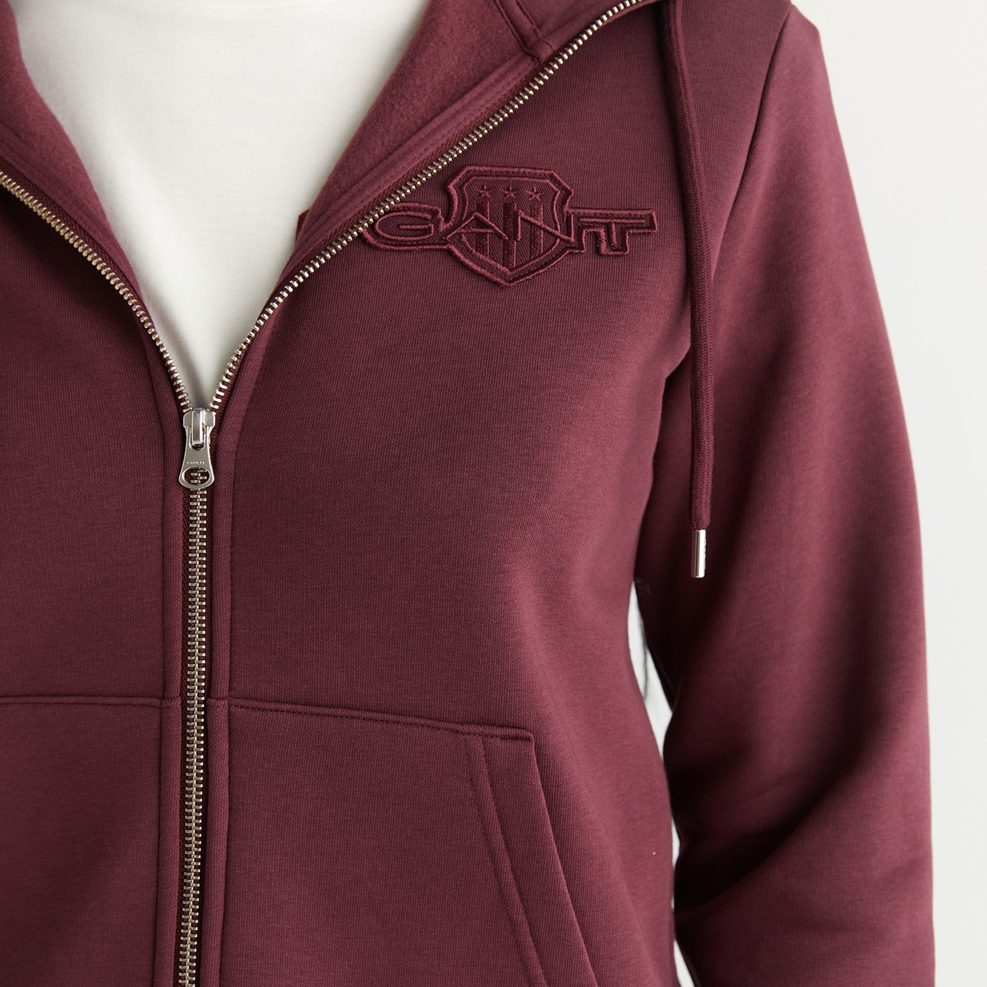 GANT Kadın Bordo Regular Fit Kapüşonlu Fermuarlıı Sweatshirt