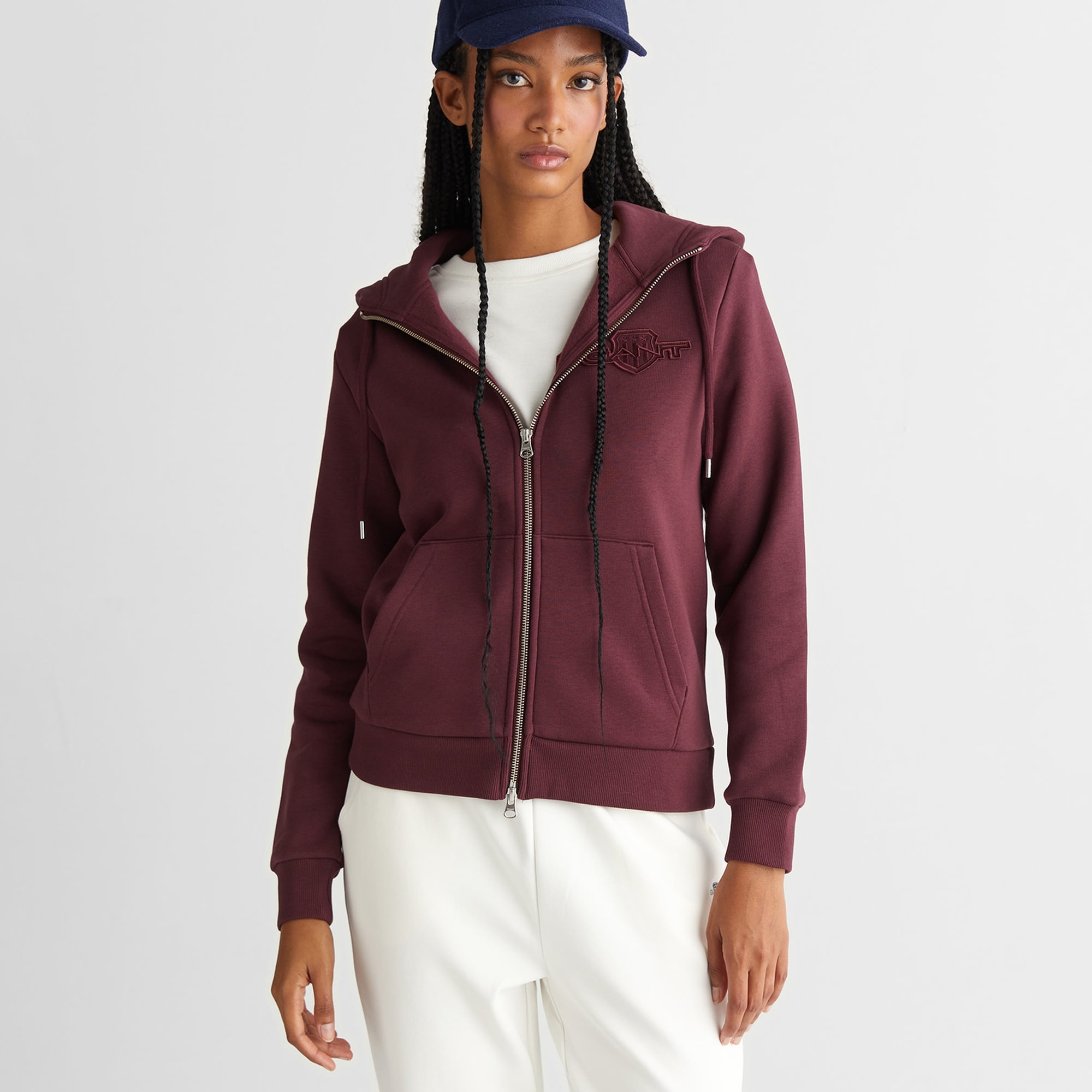 GANT Kadın Bordo Regular Fit Kapüşonlu Fermuarlıı Sweatshirt