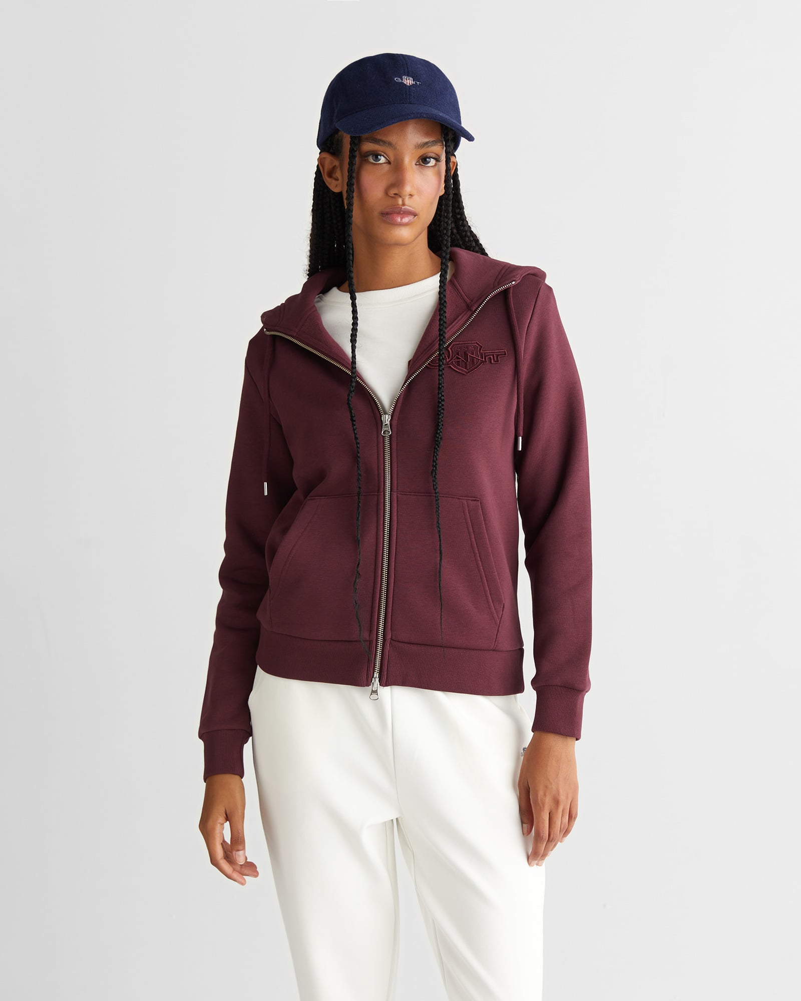  GANT Kadın Bordo Regular Fit Kapüşonlu Fermuarlıı Sweatshirt