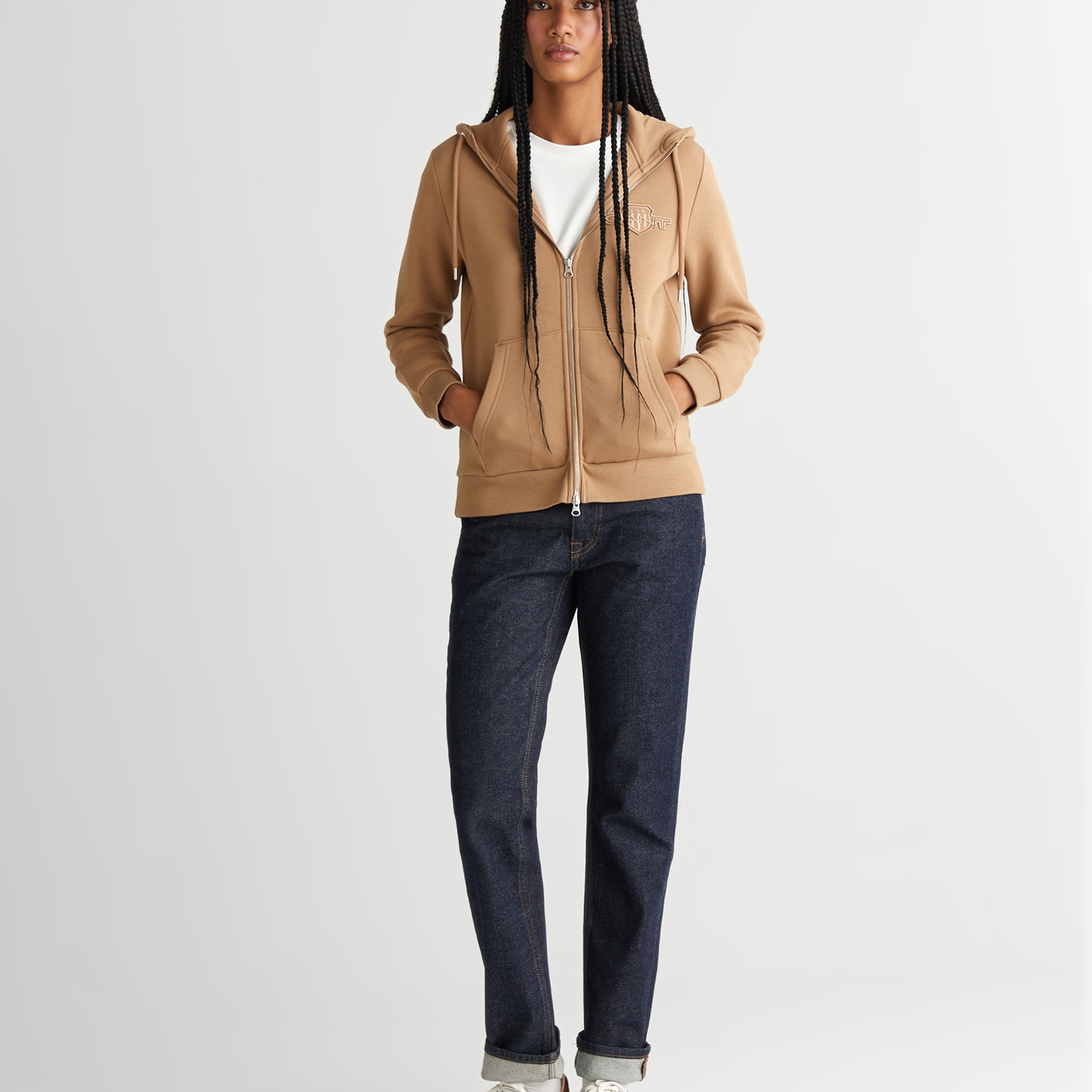 GANT Kadın Yeşil Regular Fit Kapüşonlu Fermuarlıı Sweatshirt