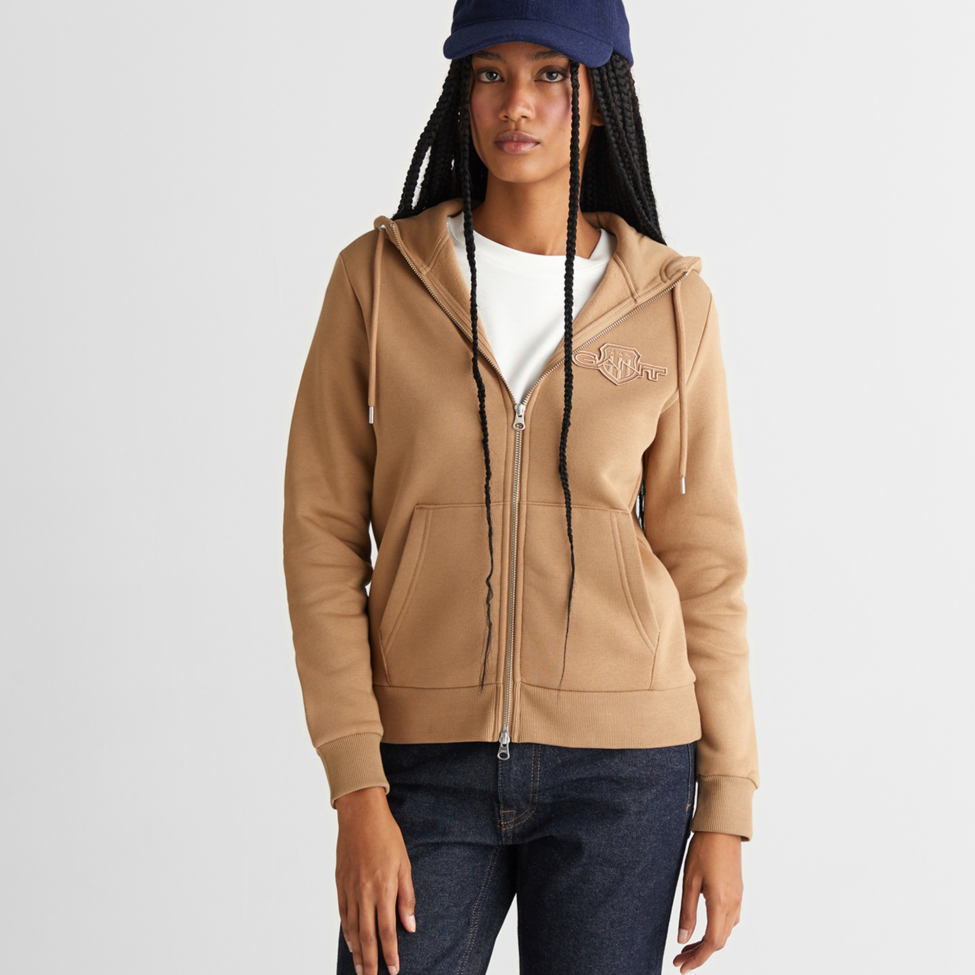 GANT Kadın Yeşil Regular Fit Kapüşonlu Fermuarlıı Sweatshirt