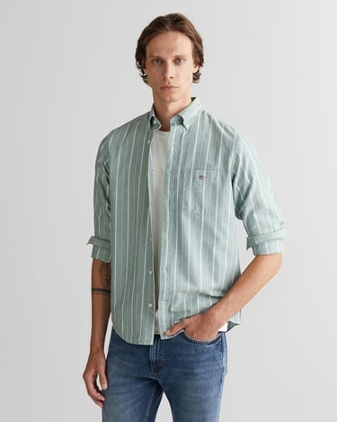 GANT Erkek Yeşil Regular Fit Düğmeli Yaka Çizgili Oxford Gömlek