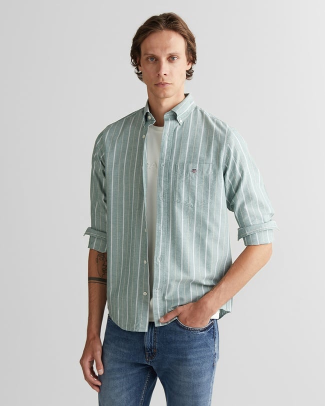  GANT Erkek Yeşil Regular Fit Düğmeli Yaka Çizgili Oxford Gömlek
