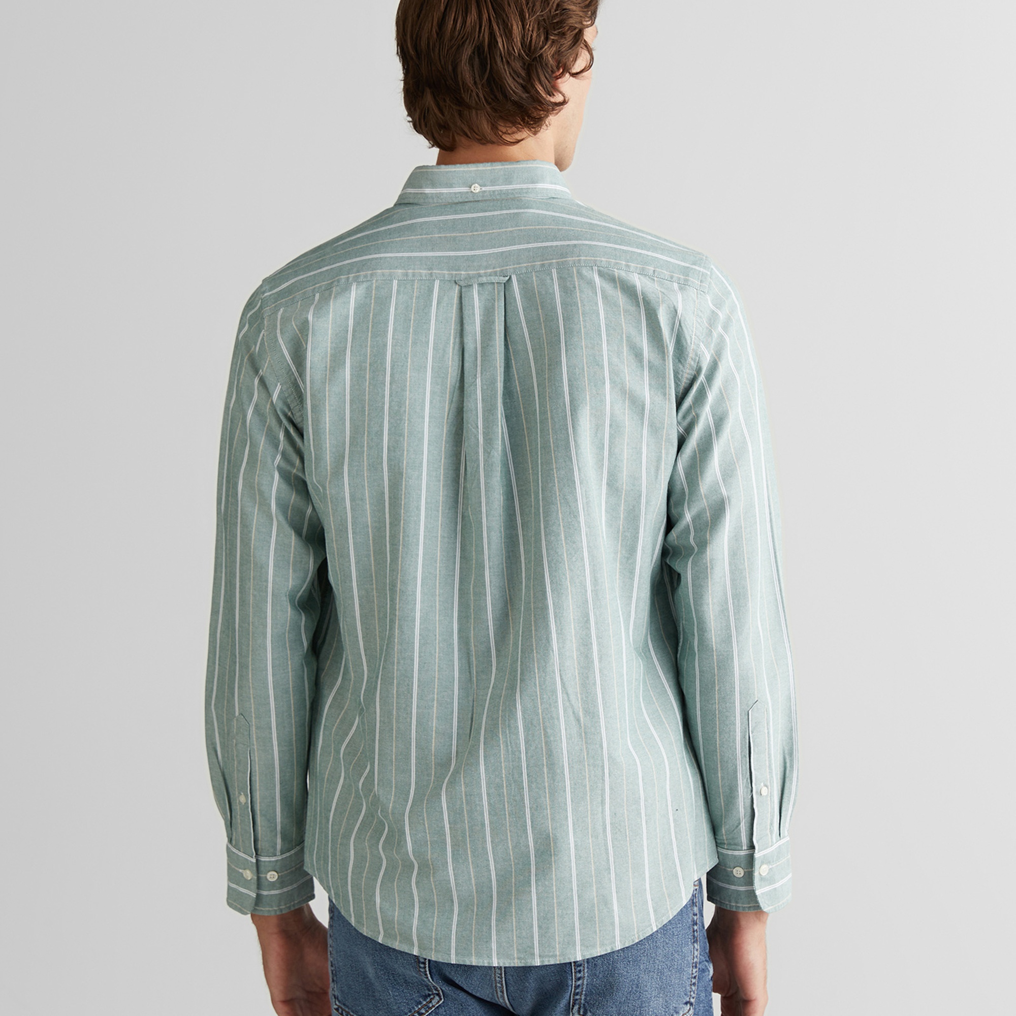 GANT Erkek Yeşil Regular Fit Düğmeli Yaka Çizgili Oxford Gömlek