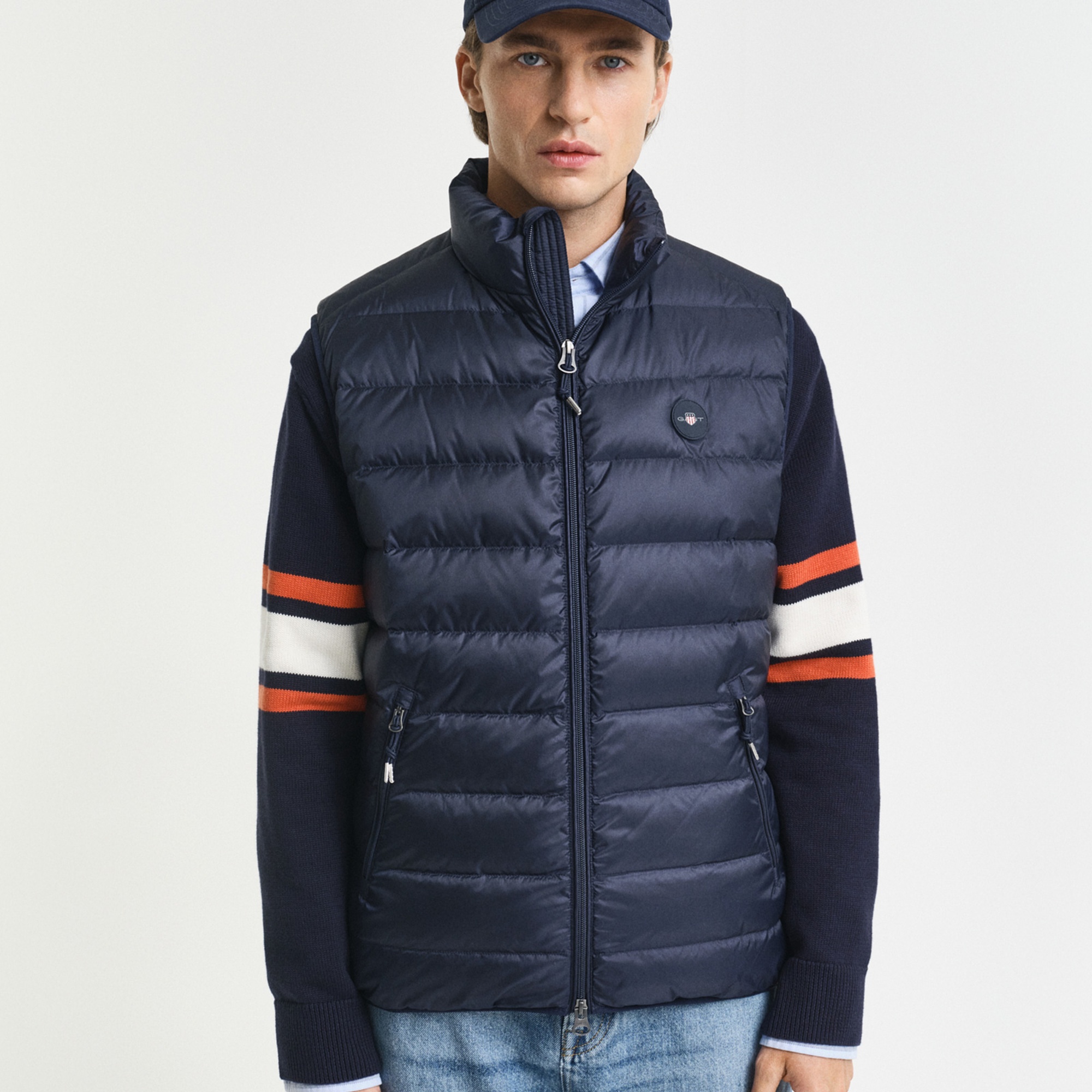 GANT Erkek Lacivert Regular Fit Dik Yaka Kaz Tüyü Yelek