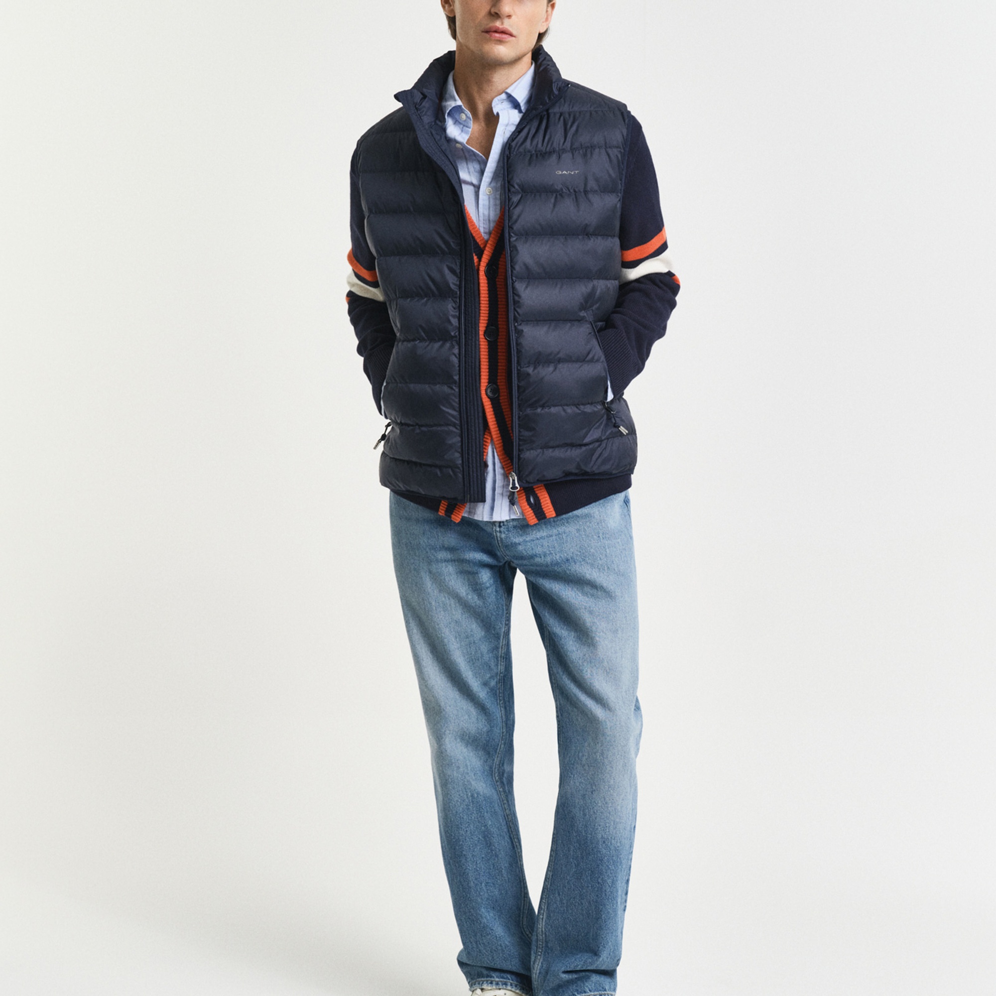 GANT Erkek Lacivert Regular Fit Dik Yaka Kaz Tüyü Yelek