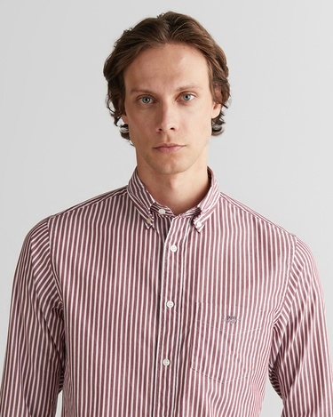  GANT Erkek Bordo Regular Fit Düğmeli Yaka Çizgili Poplin Gömlek