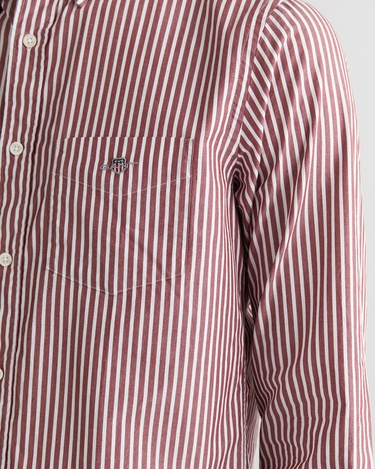  GANT Erkek Bordo Regular Fit Düğmeli Yaka Çizgili Poplin Gömlek