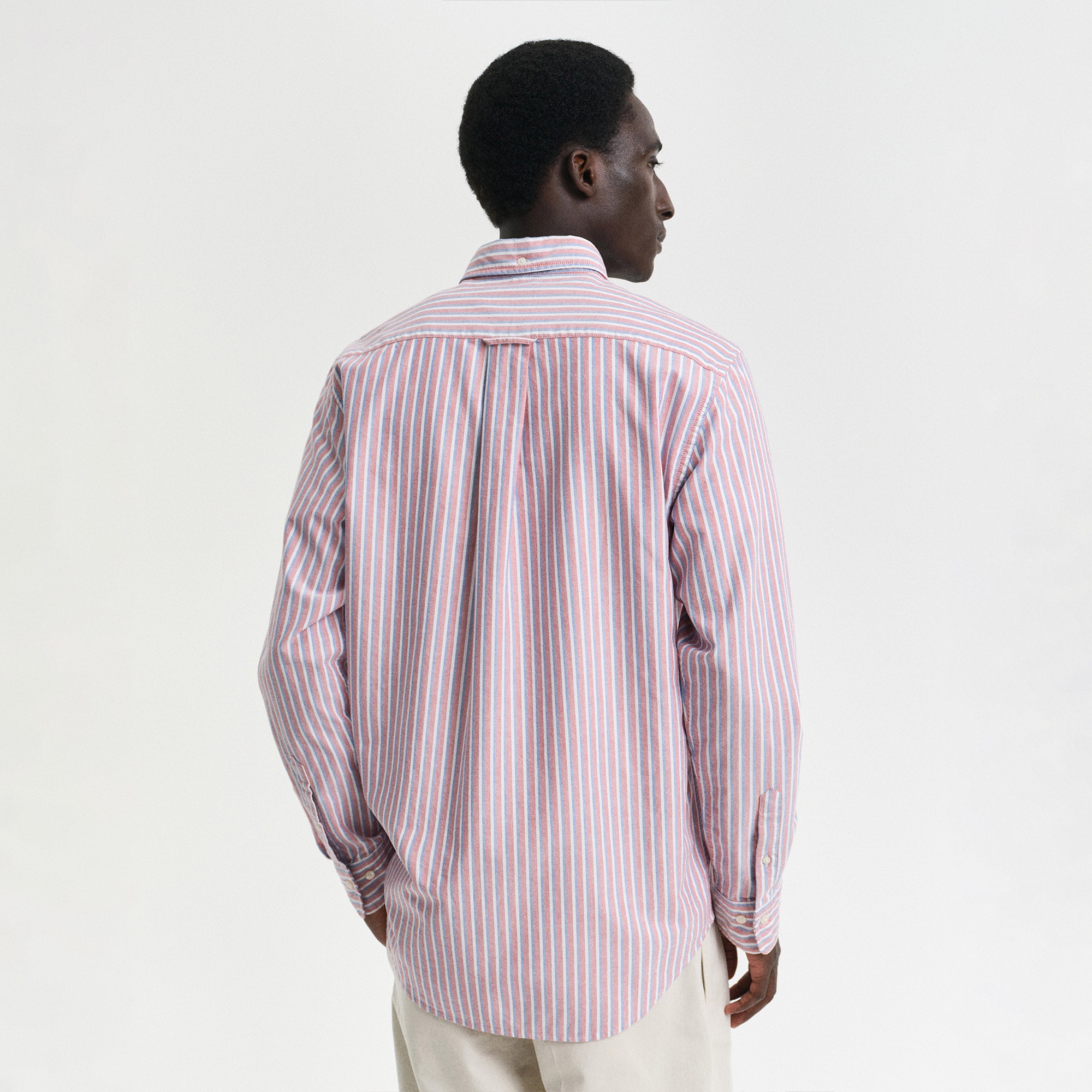 GANT Erkek Kırmızı Regular Fit Düğmeli Yaka Çizgili Gömlek