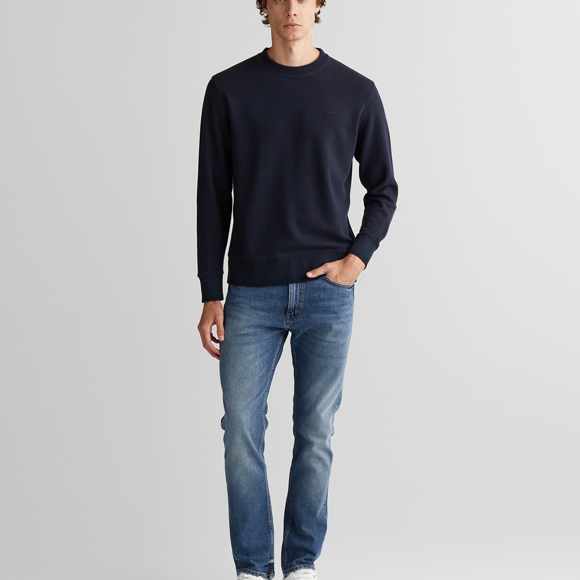 GANT Erkek Lacivert Bisiklet Yaka Sweatshirt