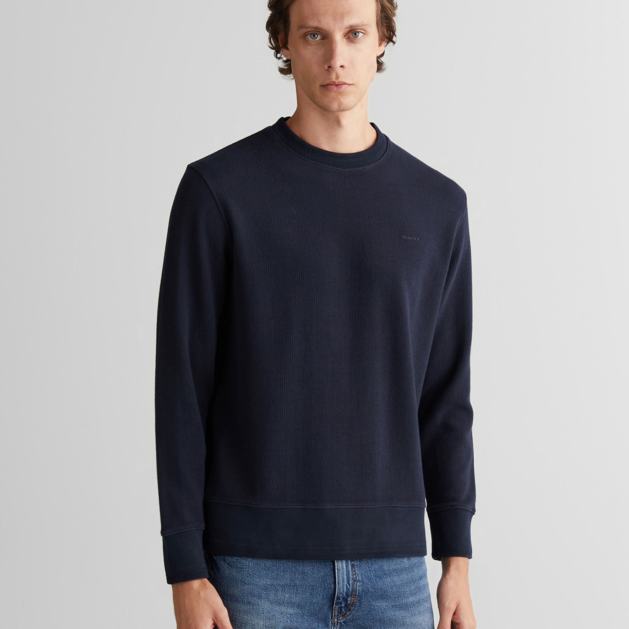 GANT Erkek Lacivert Bisiklet Yaka Sweatshirt