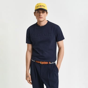  GANT Erkek Lacivert Regular Fit Bisiklet Yaka Logolu T-Shirt