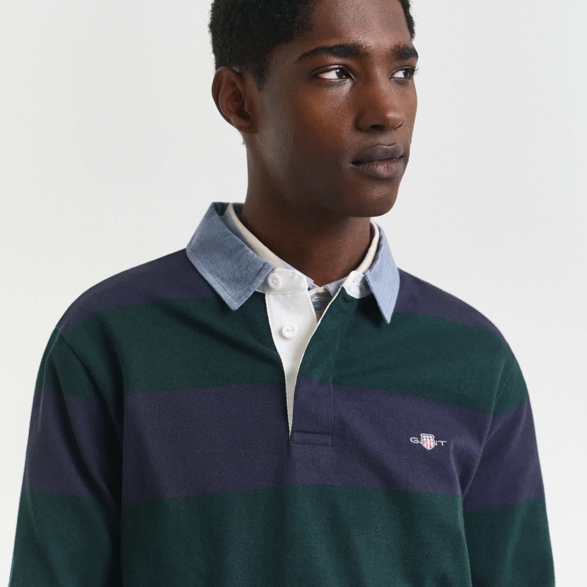 GANT Erkek Yeşil Regular Fit Uzun Kollu Çizgili Rugby T-Shirt