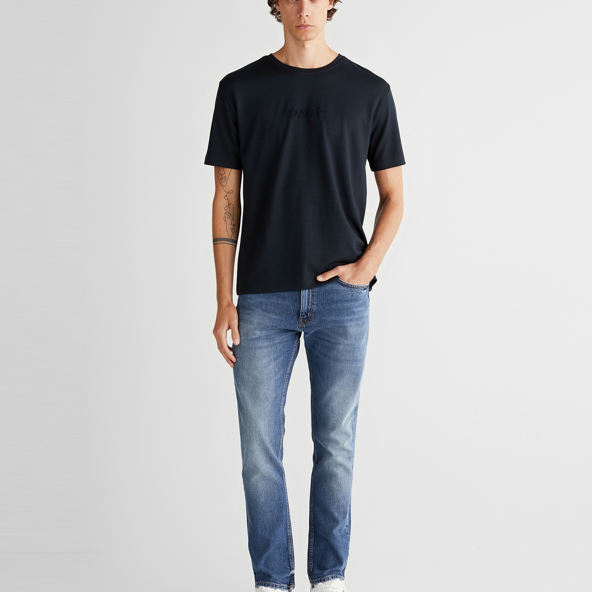 GANT Erkek Siyah Bisiklet Yaka T-Shirt