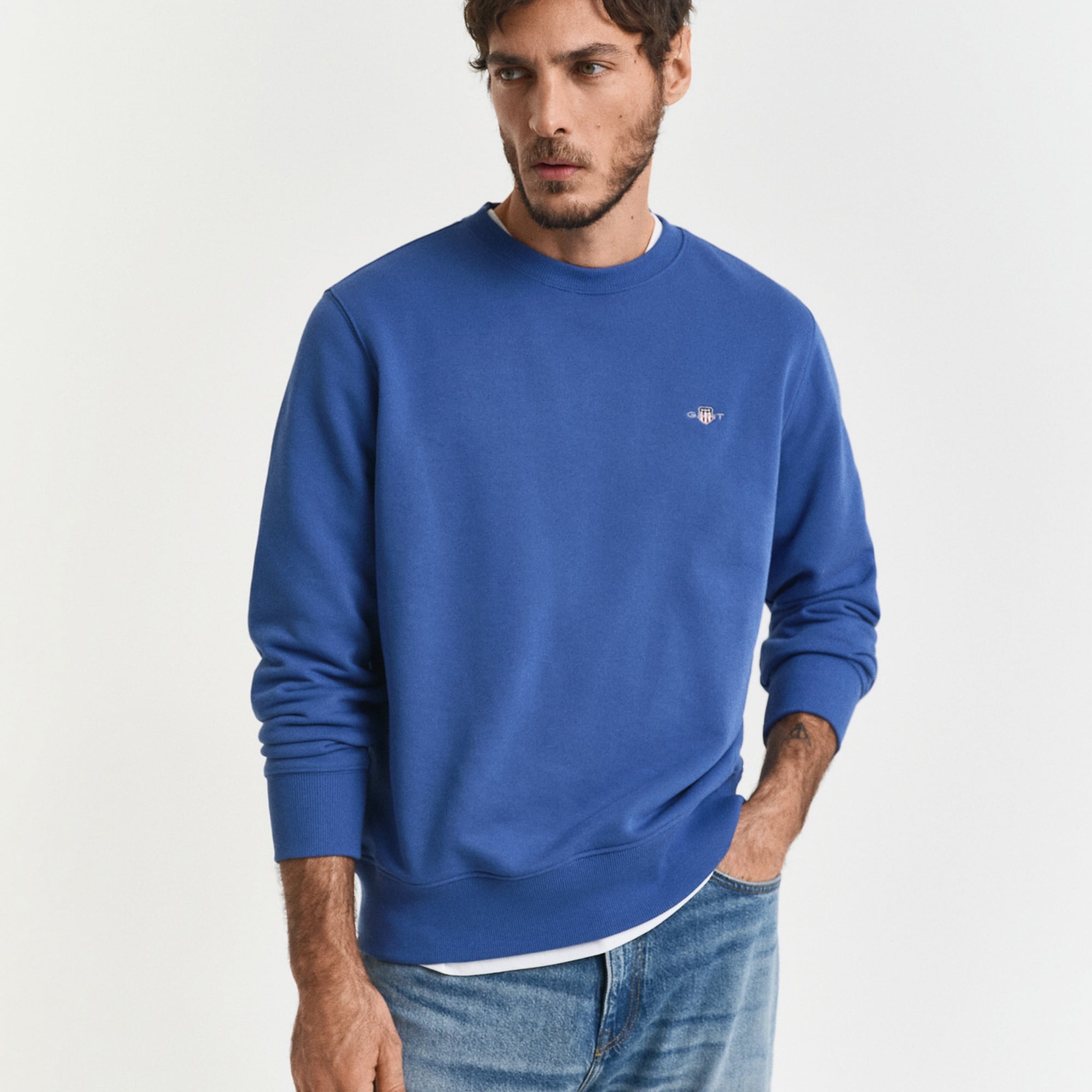 GANT Erkek Mavi Regular Fit Bisiklet Yaka Sweatshirt