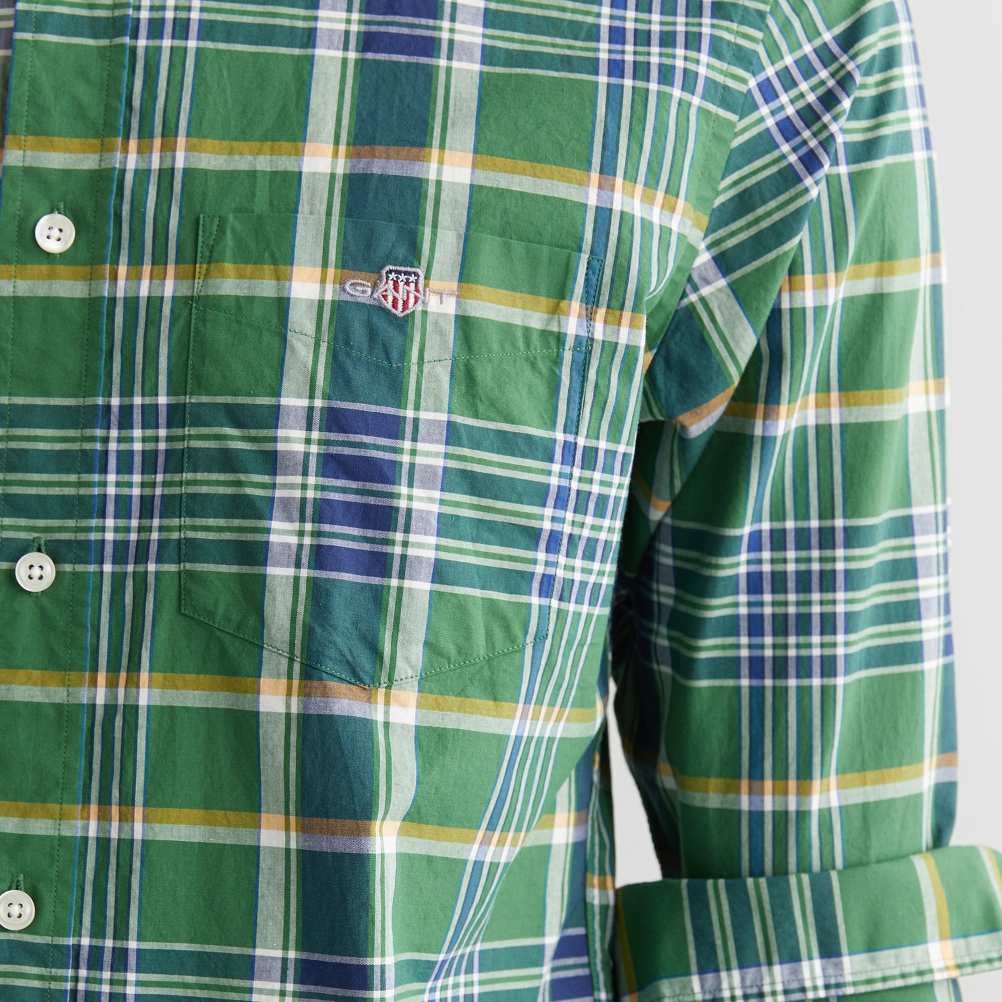 GANT Erkek Yeşil Regular Fit Düğmeli Yaka Çizgili Gömlek