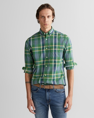  GANT Erkek Yeşil Regular Fit Düğmeli Yaka Çizgili Gömlek