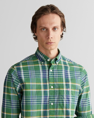  GANT Erkek Yeşil Regular Fit Düğmeli Yaka Çizgili Gömlek