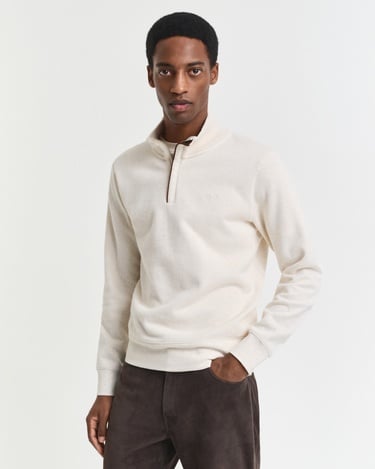  GANT Erkek Krem Regular Fit Yarım Fermuarlı Sweatshirt