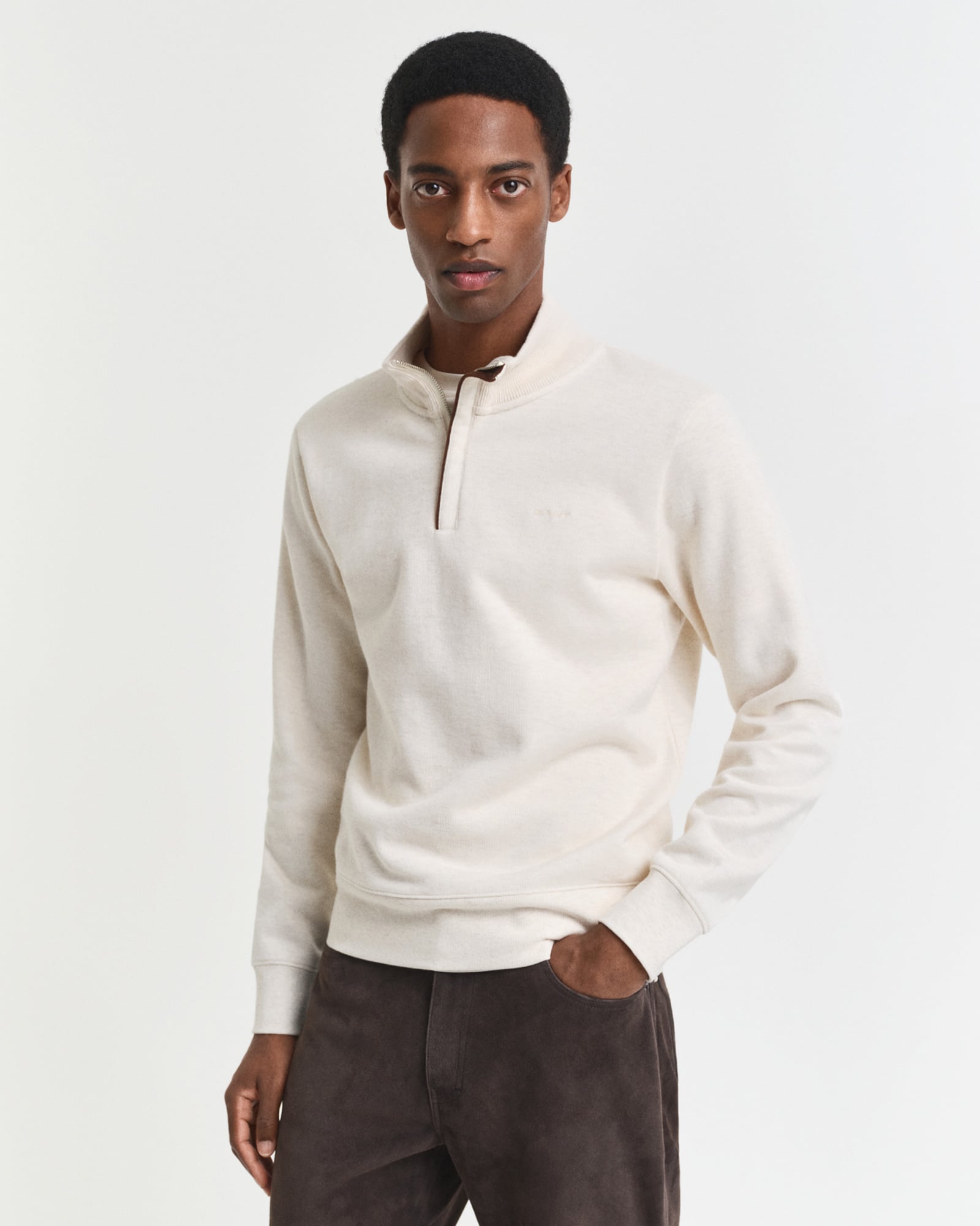  GANT Erkek Krem Regular Fit Yarım Fermuarlı Sweatshirt