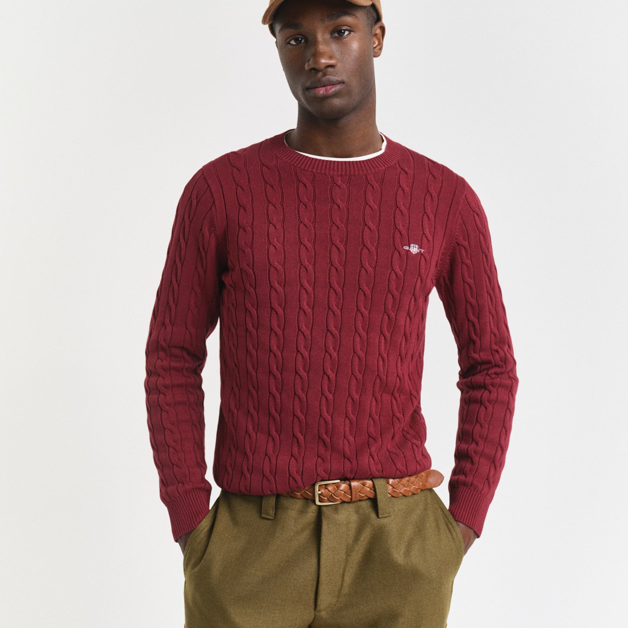 GANT Erkek Bordo Regular Fit Bisiklet Yaka Örgü Kazak