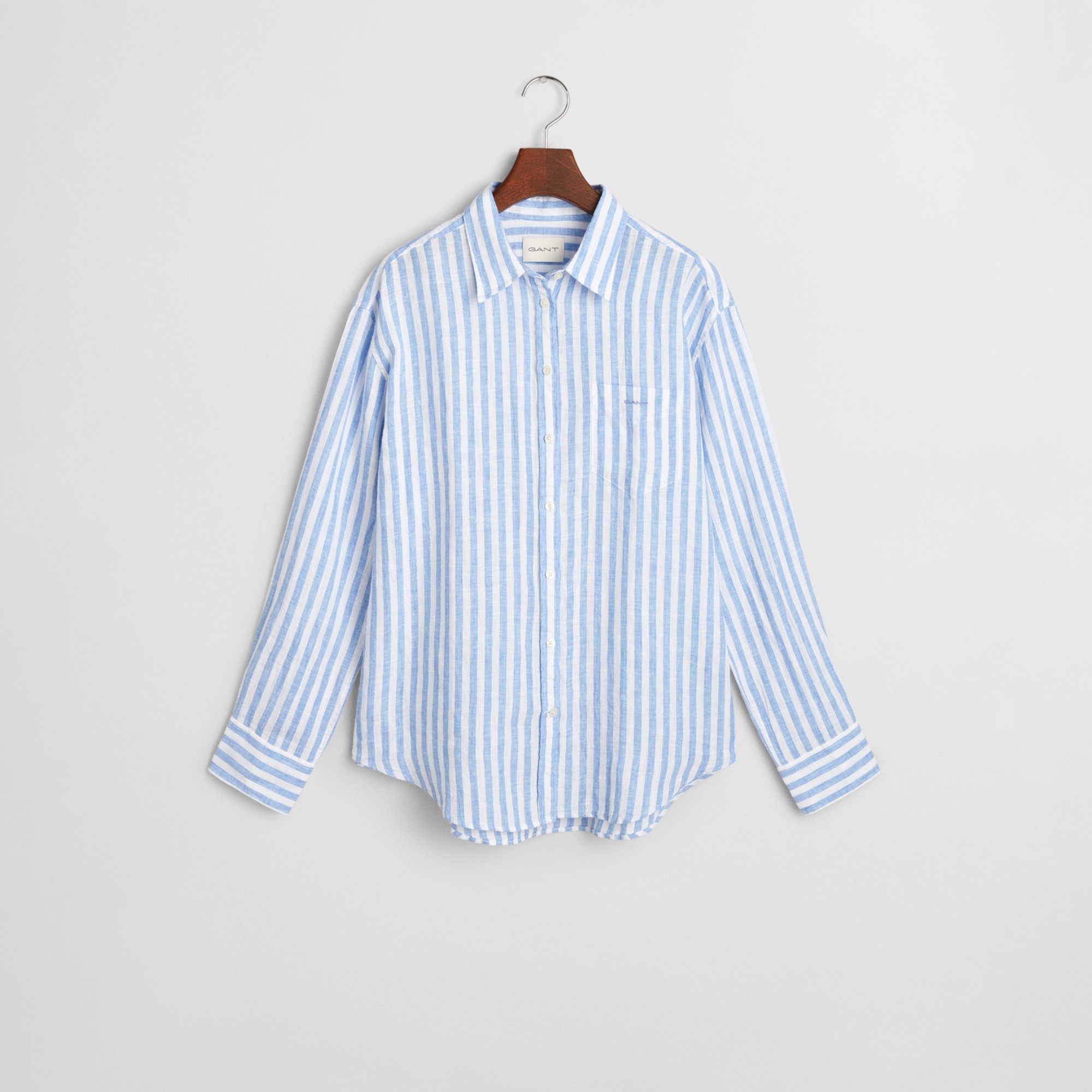 GANT Kadın Mavi Relaxed Fit Klasik Yaka Çizgili Gömlek